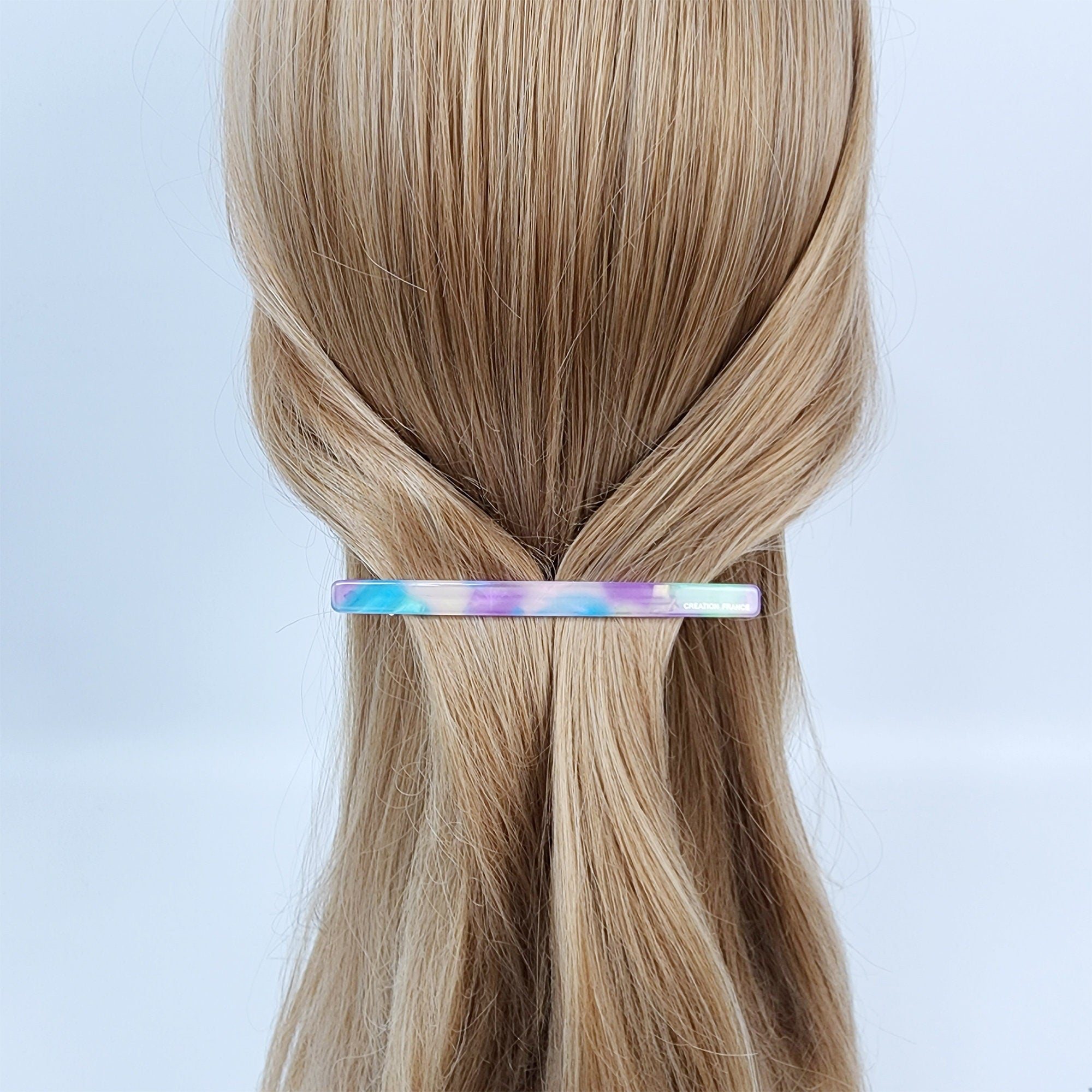 Cellulose Simple Slim Hair Barrette (4.1 Inch) / Tortoise Marble French Hair Pin / Hair Accessory for Woman / Automatic Hair Clip