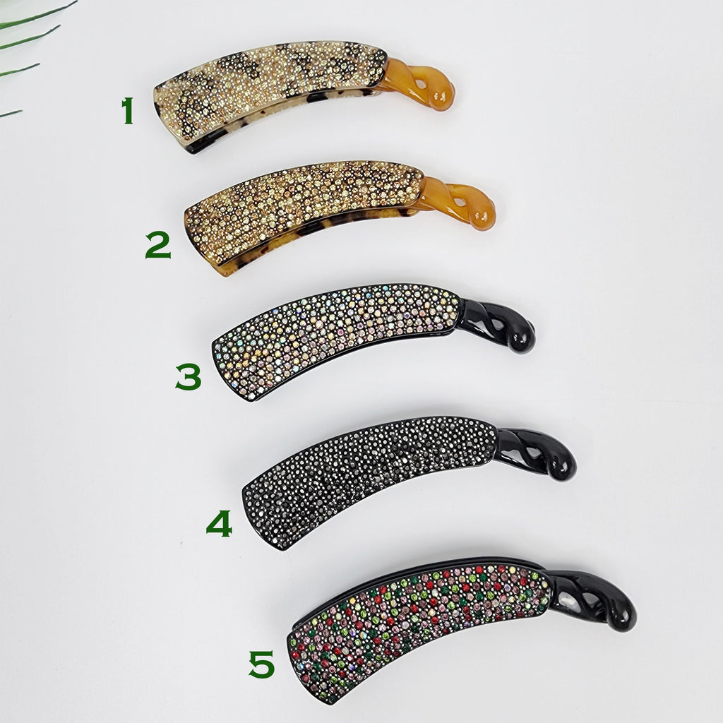 Leopard Black Basic Cubic Stone Banana Claw Clip / Luxurious French Pin / Hair Comb Barrette for Woman