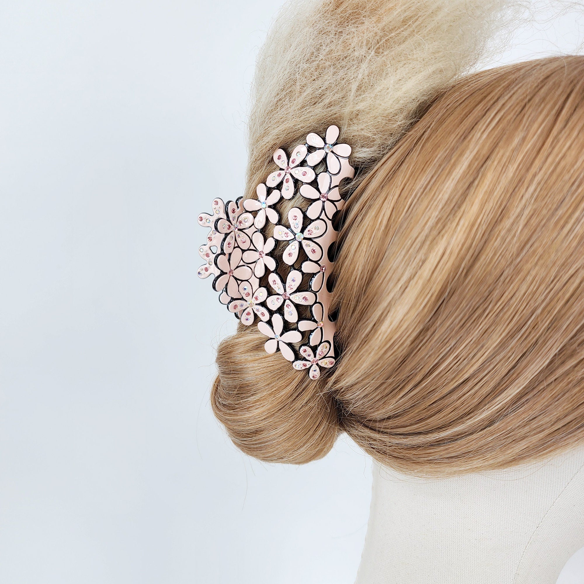Pastel Color Glittering Blossom Large Hair Clip / Luxurious Grand French Hair Pin / Flower Hair Clip for Woman