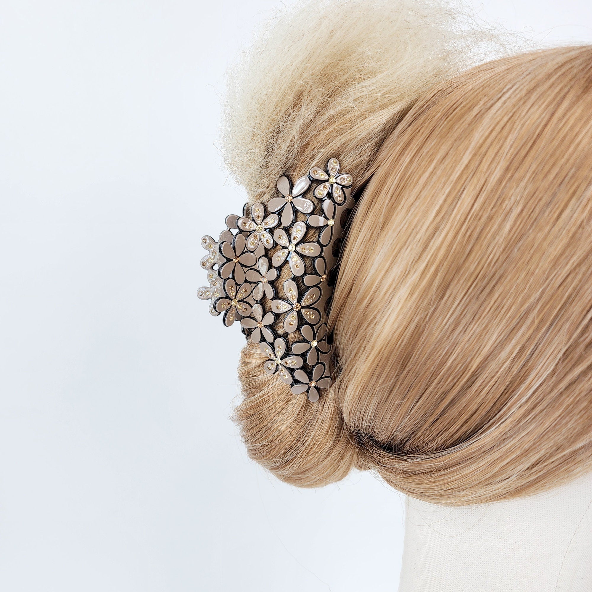 Pastel Color Glittering Blossom Large Hair Clip / Luxurious Grand French Hair Pin / Flower Hair Clip for Woman