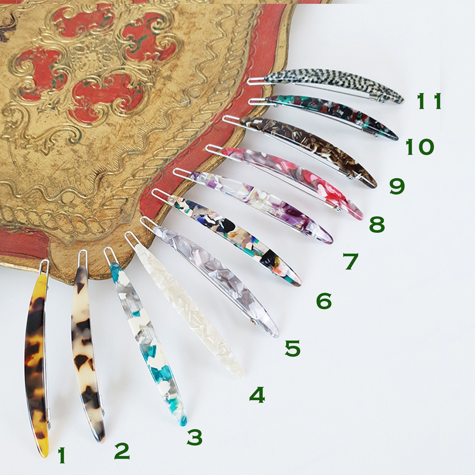 Leopard Marble Long Oval Bobby Pin (3.0 Inch) / Tortoise Shell French Hair Pin Clip / Hair Accessory for Woman / Bow Barrette