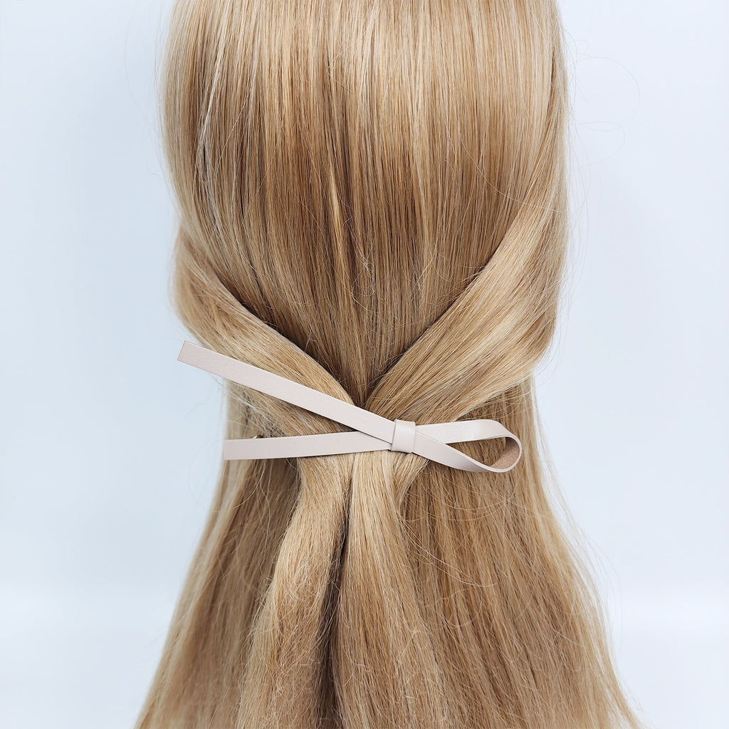 Real Leather Thin Long Ribbon Hair Barrette / Simple Ribbon Hair Pin / Hair Accessory for Woman / Automatic Hair Clip