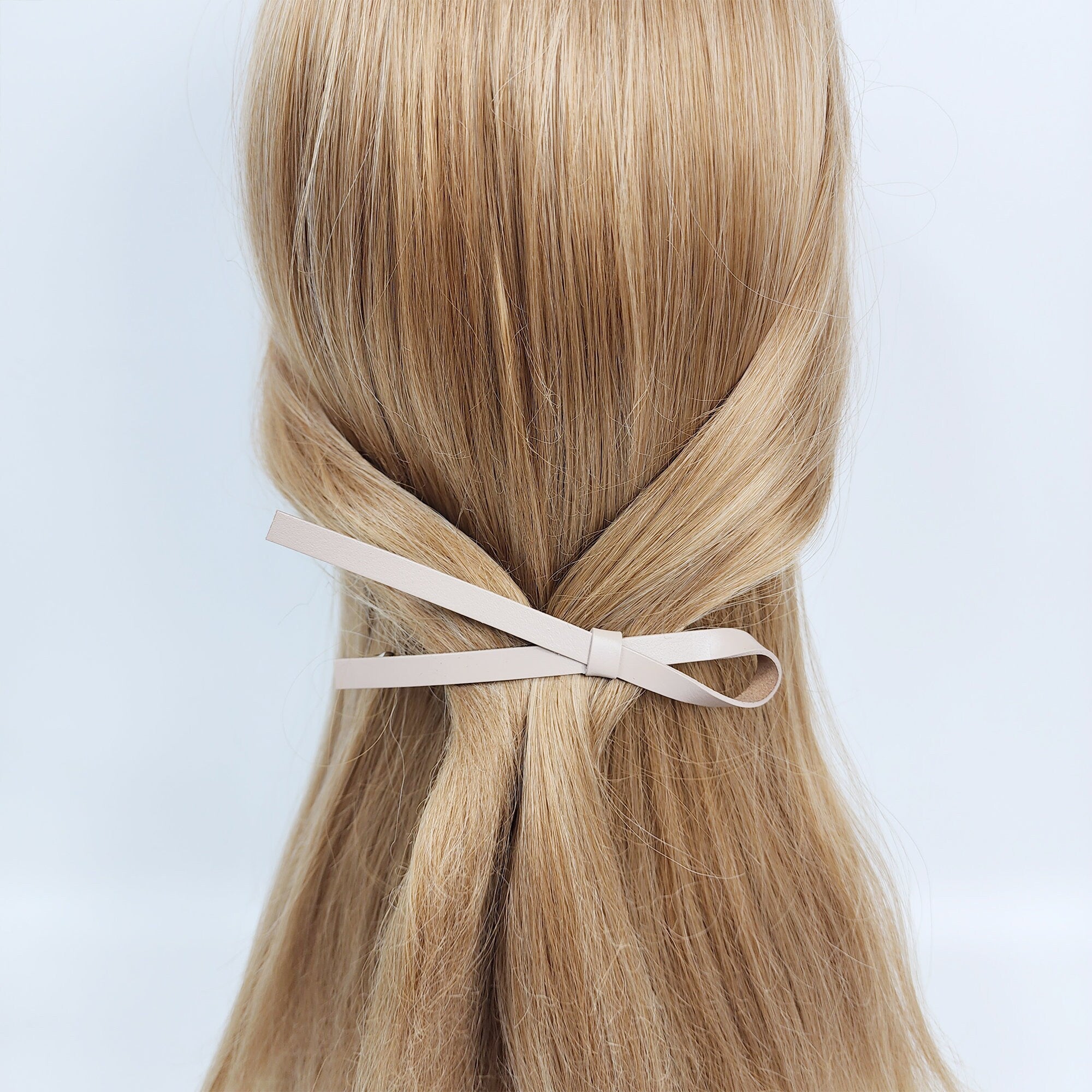 Real Leather Thin Long Ribbon Hair Barrette / Simple Ribbon Hair Pin / Hair Accessory for Woman / Automatic Hair Clip