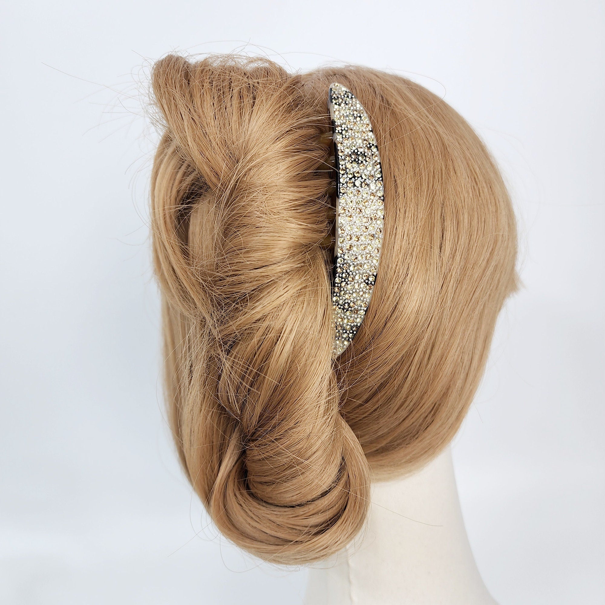 Leopard Black Wide Cubic Stone Non-slip Hair Comb Pin / Luxurious French Hair Pin / Hair Stick for Woman