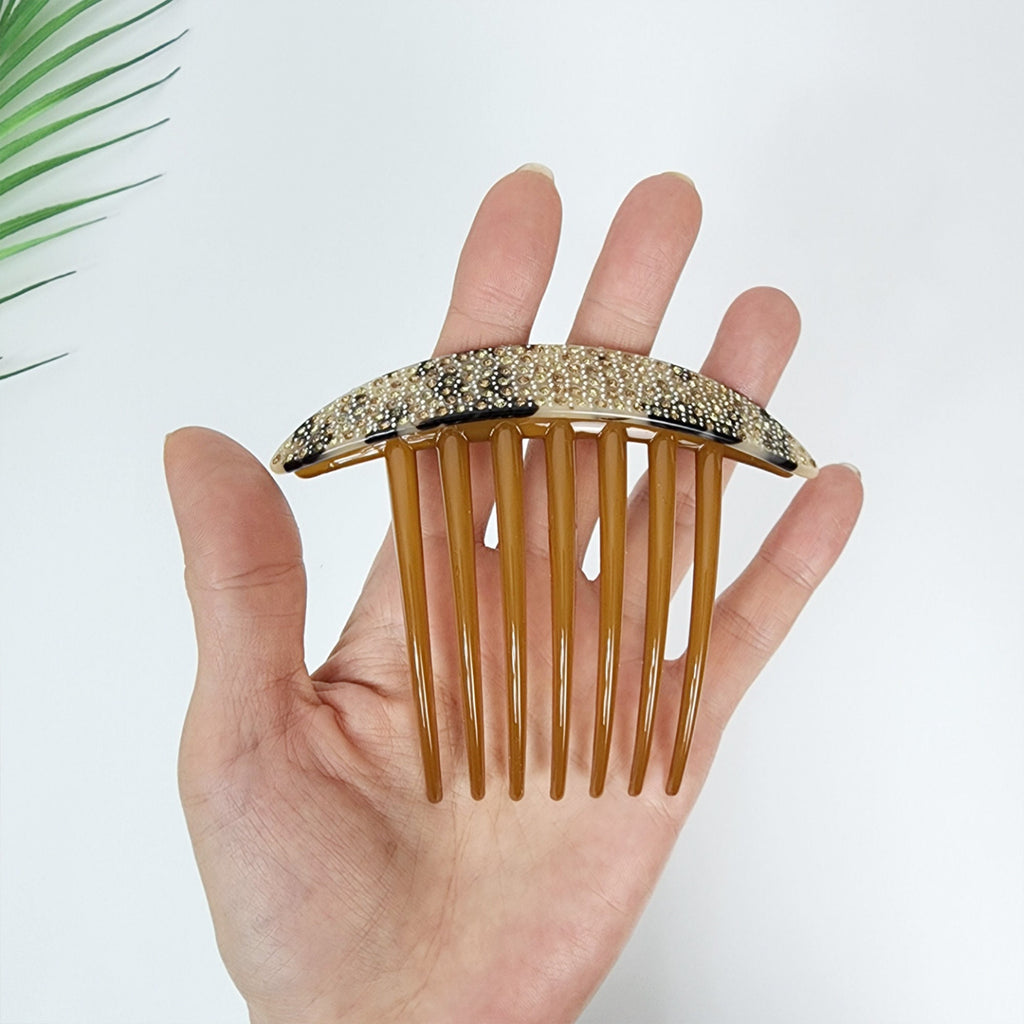 Leopard Black Wide Cubic Stone Non-slip Hair Comb Pin / Luxurious French Hair Pin / Hair Stick for Woman