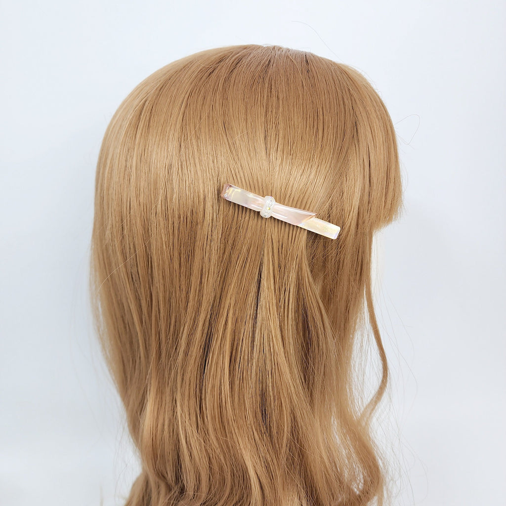 Cubic Point Mini Ribbon Hair Clip (2.6 Inch) / Small French Hair Pin / Alligator Clip for Woman