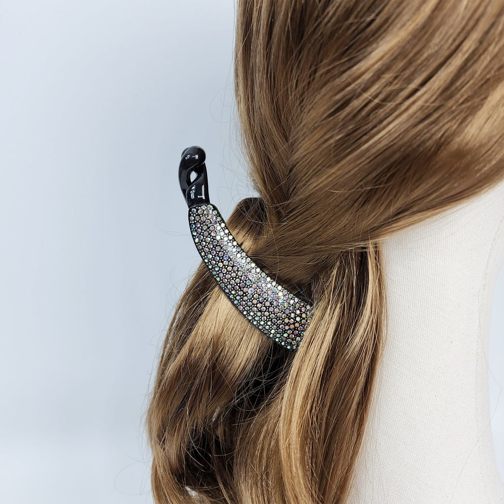 Leopard Black Basic Cubic Stone Banana Claw Clip / Luxurious French Pin / Hair Comb Barrette for Woman