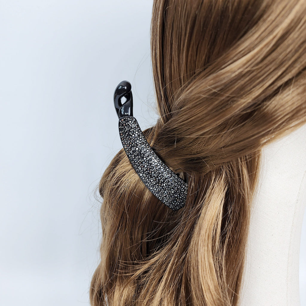 Leopard Black Basic Cubic Stone Banana Claw Clip / Luxurious French Pin / Hair Comb Barrette for Woman