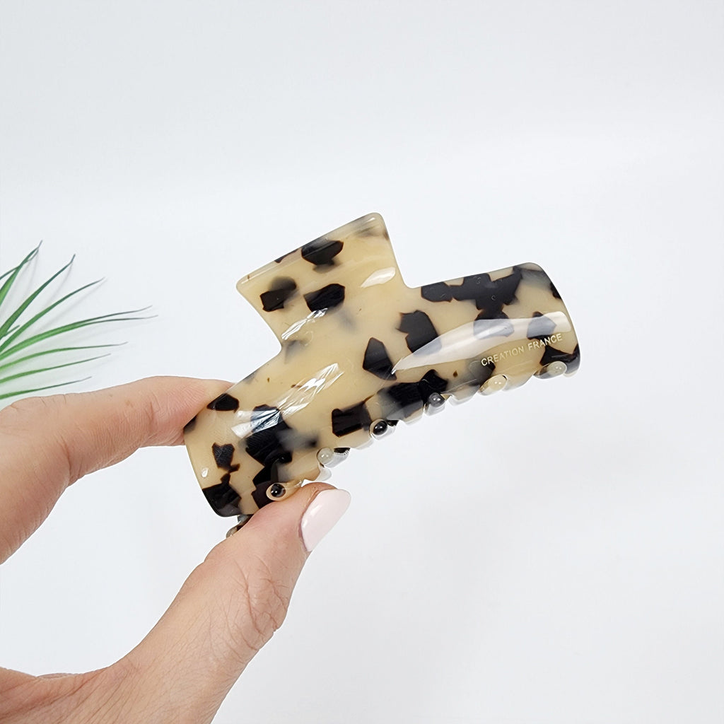 Leopard Marble Flat Hair Clip (3.3 Inch) / Tortoise Shell French Hair Pin / Hair Barrette for Woman