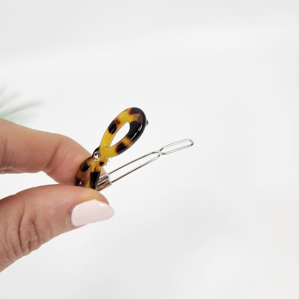 Leopard Marble Extra Mini Bobby Pin with Cubic (1.8 Inch) / Tortoise Marble French Hair Pin Clip / Hair Accessory for Woman / Bow Barrette