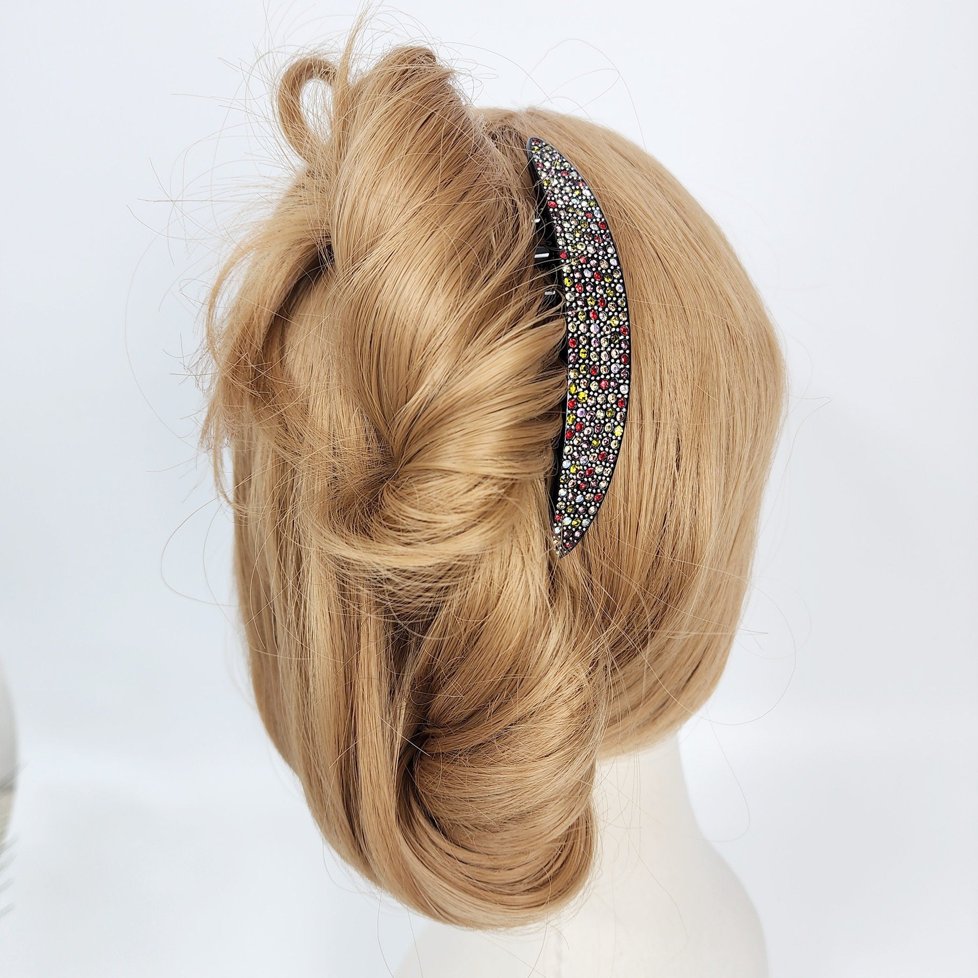 Leopard Black Wide Cubic Stone Non-slip Hair Comb Pin / Luxurious French Hair Pin / Hair Stick for Woman