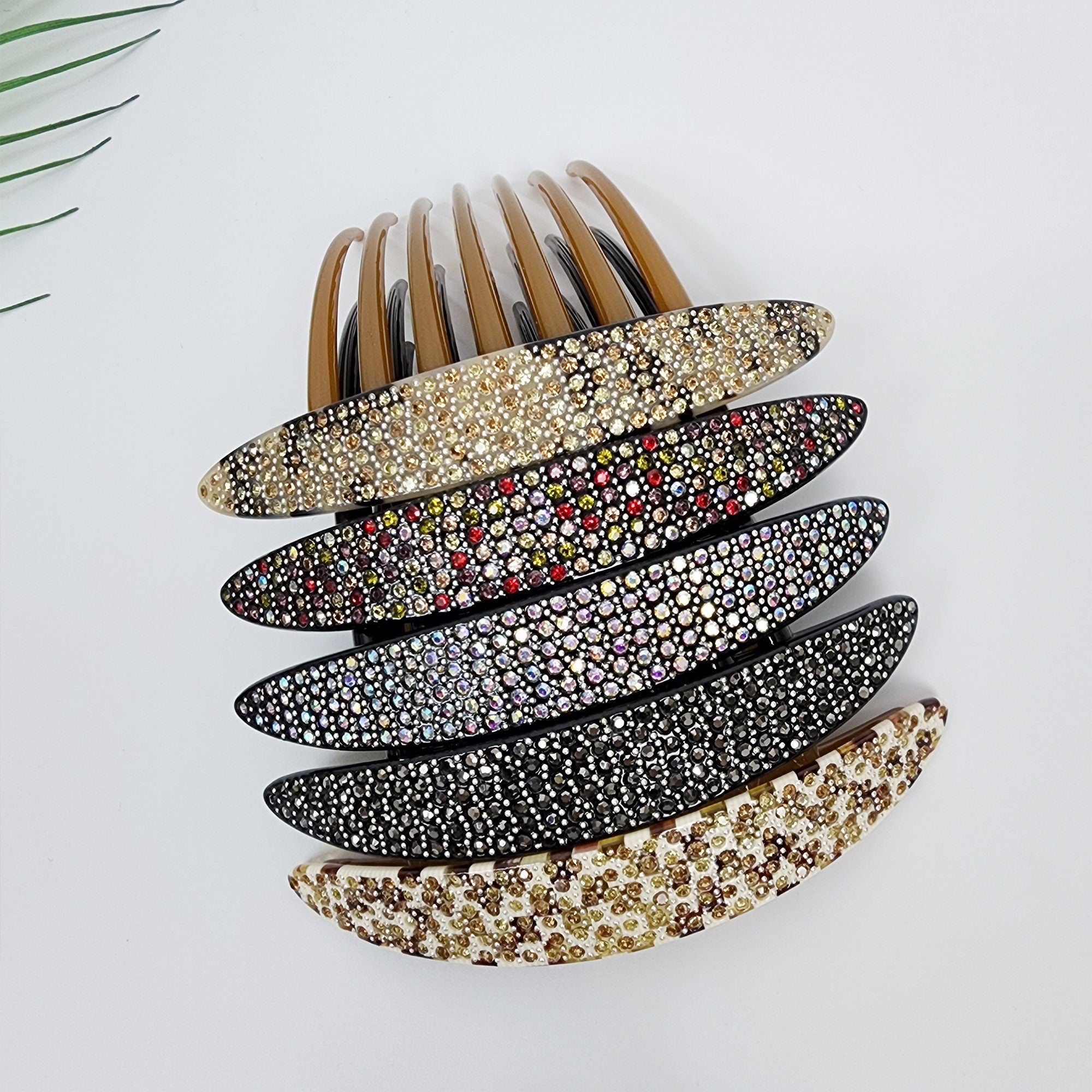Leopard Black Wide Cubic Stone Non-slip Hair Comb Pin / Luxurious French Hair Pin / Hair Stick for Woman