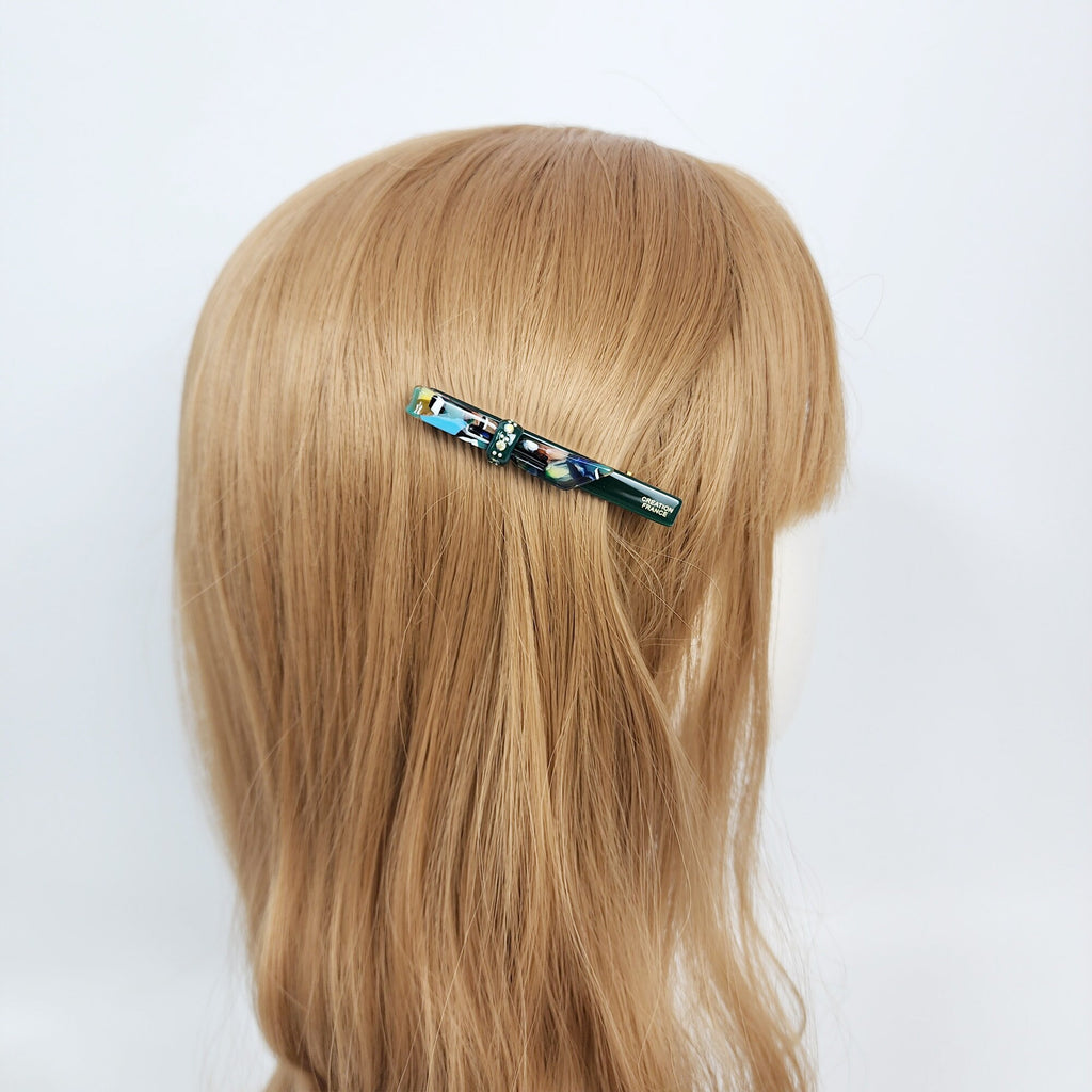 Cubic Point Mini Ribbon Hair Clip (2.6 Inch) / Small French Hair Pin / Alligator Clip for Woman
