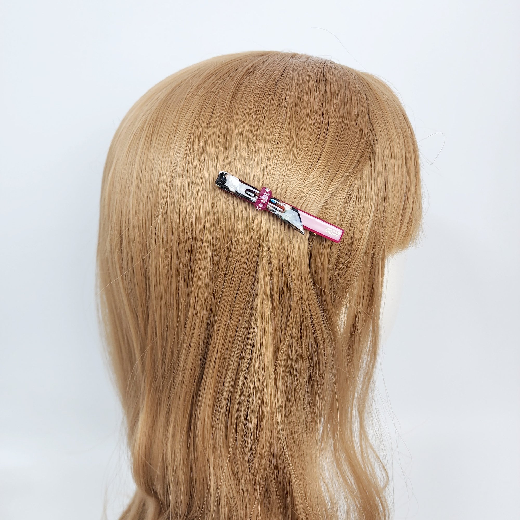 Cubic Point Mini Ribbon Hair Clip (2.6 Inch) / Small French Hair Pin / Alligator Clip for Woman