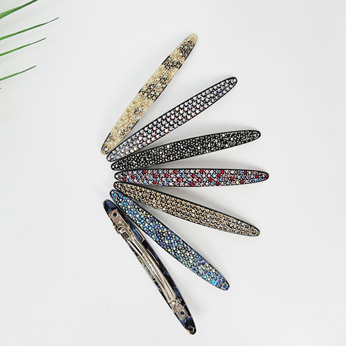 Long oval rhinestone barrette for half up hair, sparkly crystal hair clip, luxury Korean hair accessories for wedding guest.