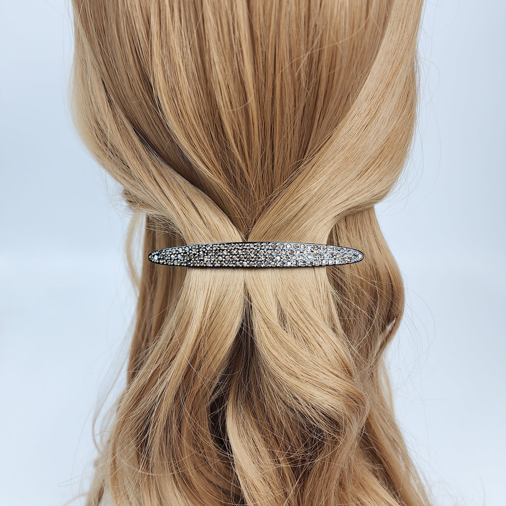 Black Cubic Long Oval Hair Barrette (4.0 Inch) / Tortoise Shell French Hair Pin / Hair Accessory for Woman / Automatic Hair Clip