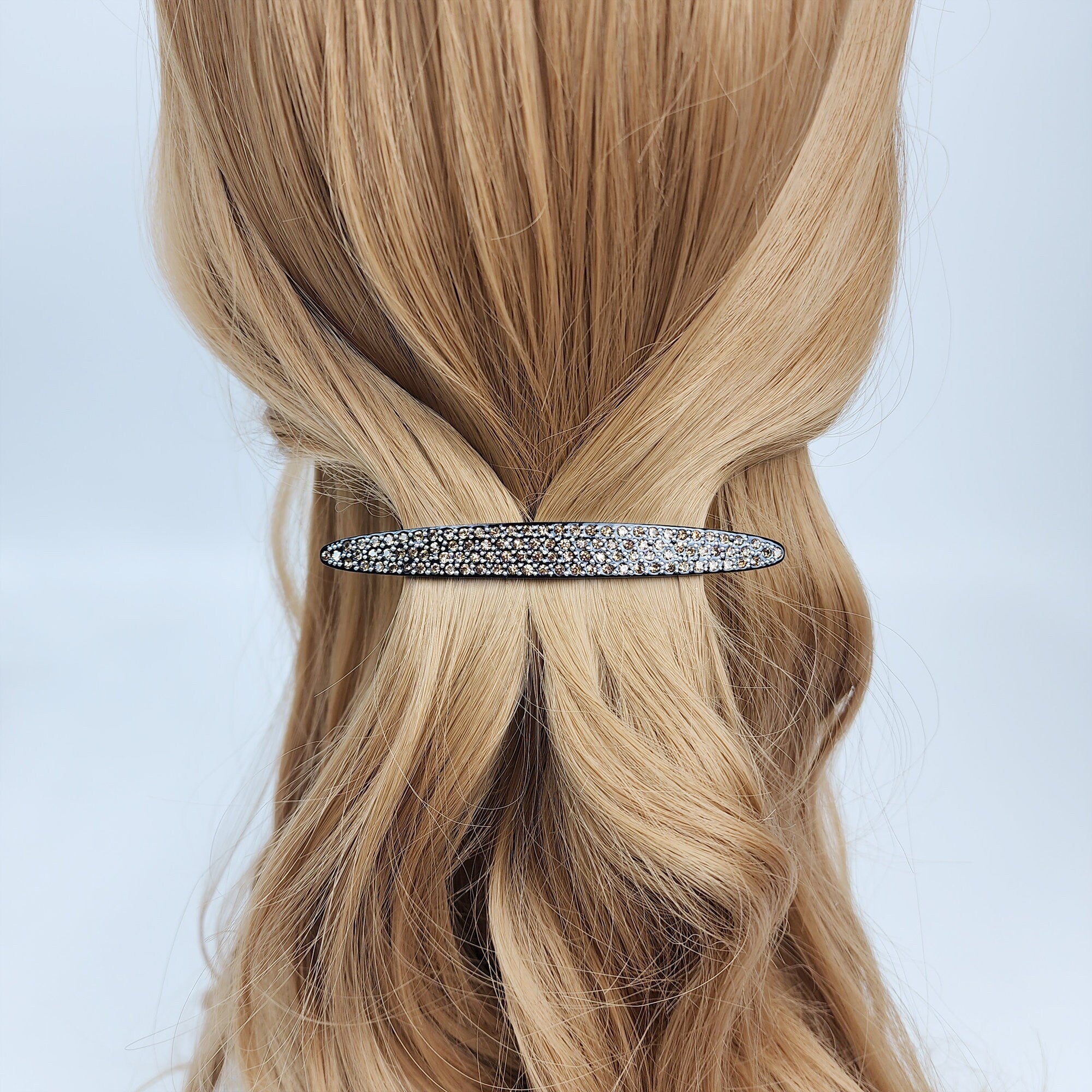 Black Cubic Long Oval Hair Barrette (4.0 Inch) / Tortoise Shell French Hair Pin / Hair Accessory for Woman / Automatic Hair Clip