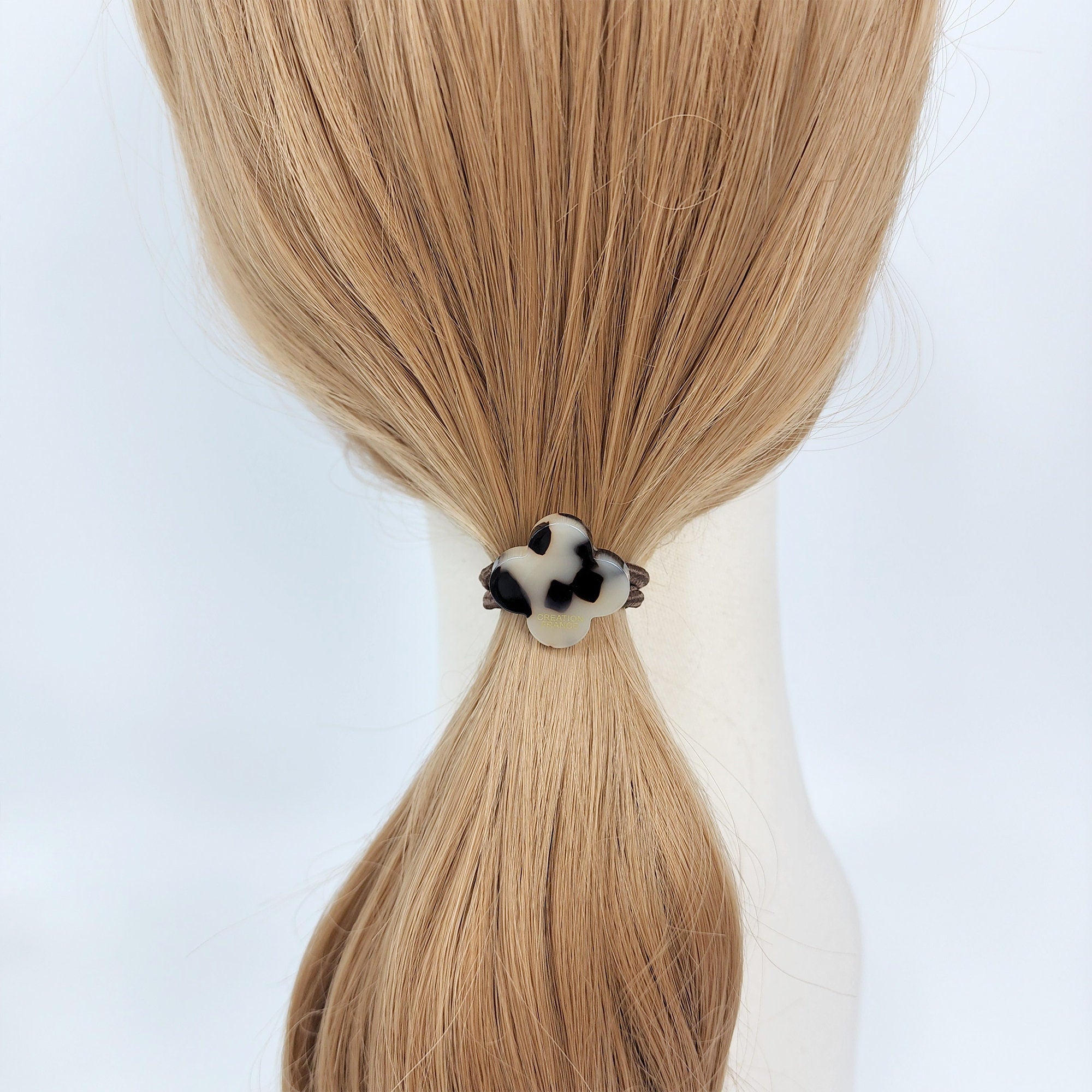 Leopard Marble Lovely Clover Hair Tie / Cute Ponytail Holder / Hair Accessory for Woman / French Hair Pin / Hair Scrunchy