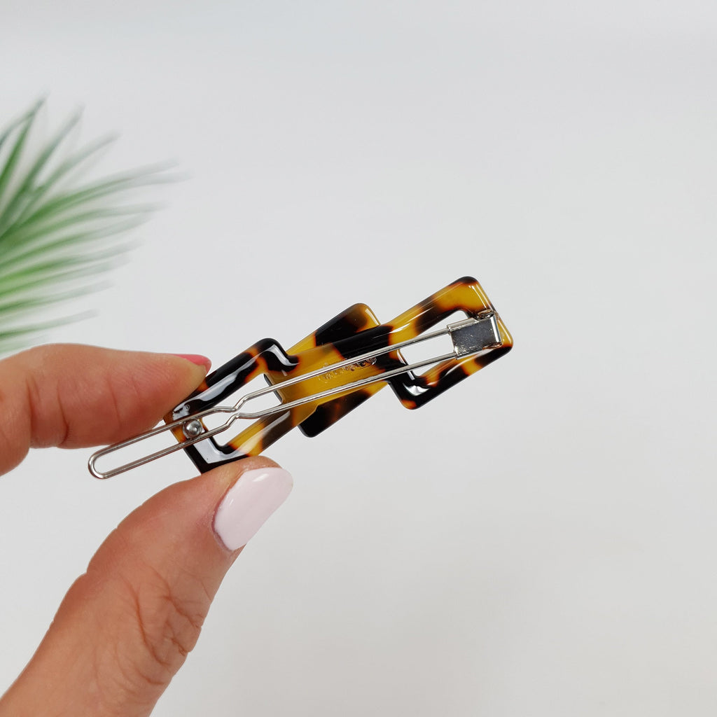 Leopard Aurora Square Chain Bobby Pin (2.4 Inch) / Vintage French Hair Pin / Hair Accessory for Woman / Bow Barrette for Thin Hair