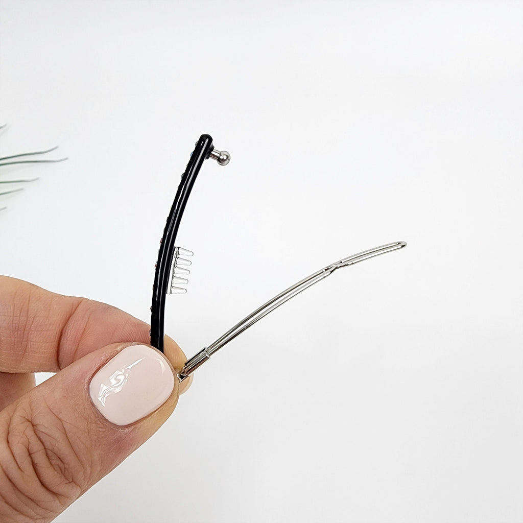 Leopard Black Cubic Mini Bobby Pin with Cubic (2.0 Inch) / Luxurious Small French Hair Pin / Hair Accessory for Woman