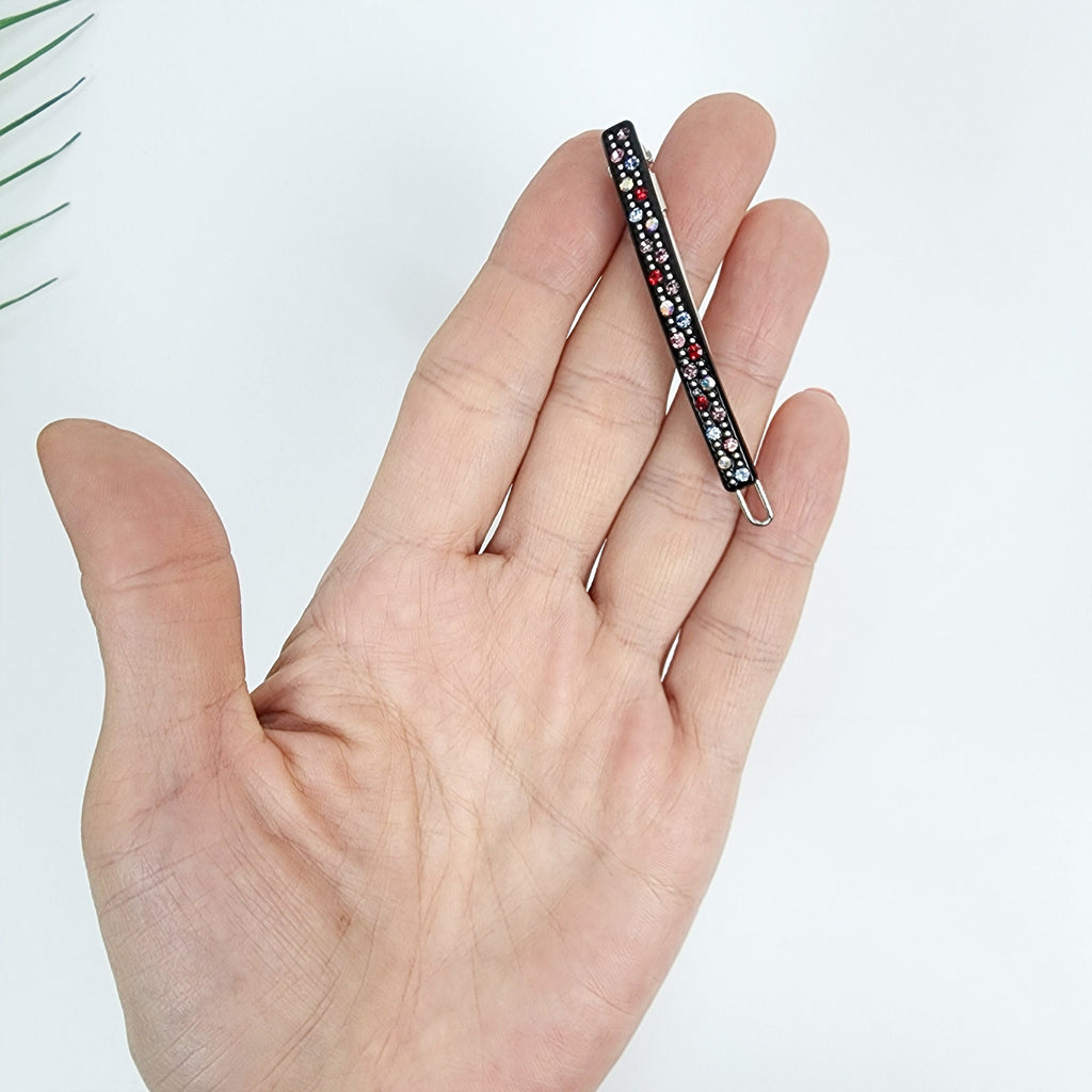 Leopard Black Cubic Mini Bobby Pin with Cubic (2.0 Inch) / Luxurious Small French Hair Pin / Hair Accessory for Woman