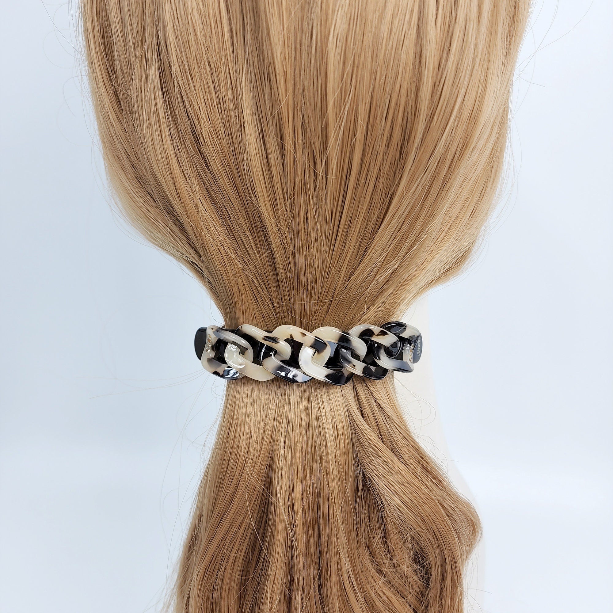 Leopard Square Chain Hair Barrette with Cubic (3.5 Inch) / Tortoise Shell French Hair Pin / Hair Accessory for Woman / Automatic Hair Clip