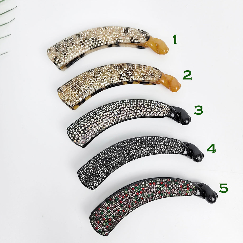 Leopard Black Basic Long Banana Clip with Cubic / Luxurious French Hair Pin / Hair Comb Barrette for Woman