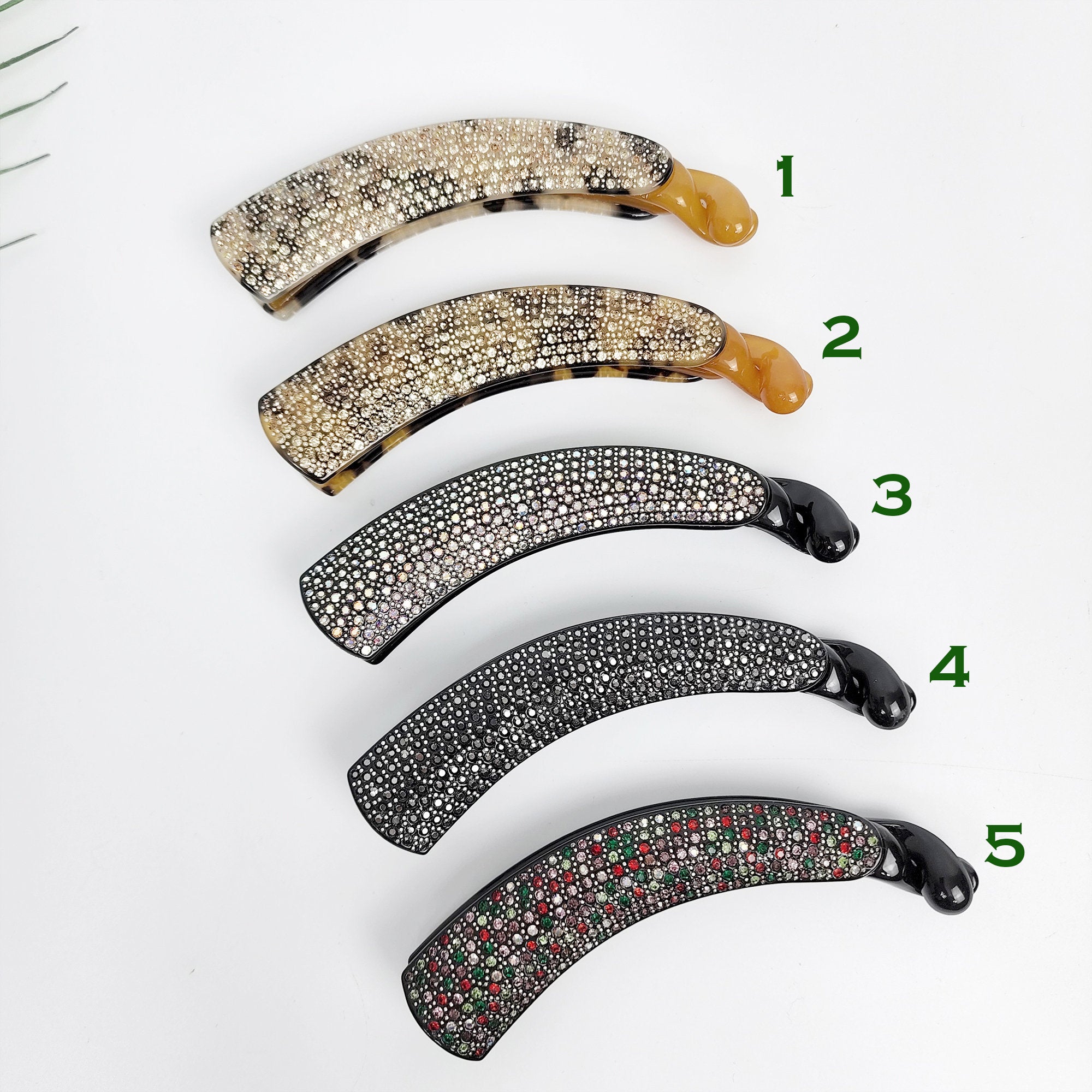 Leopard Black Basic Long Banana Clip with Cubic / Luxurious French Hair Pin / Hair Comb Barrette for Woman