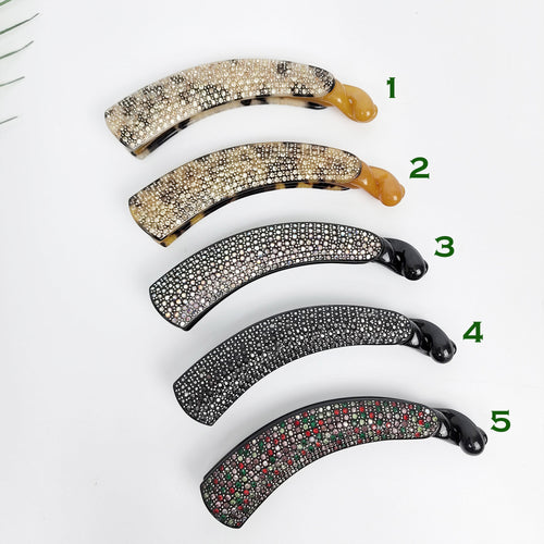 Leopard Black Basic Long Banana Clip with Cubic / Luxurious French Hair Pin / Hair Comb Barrette for Woman