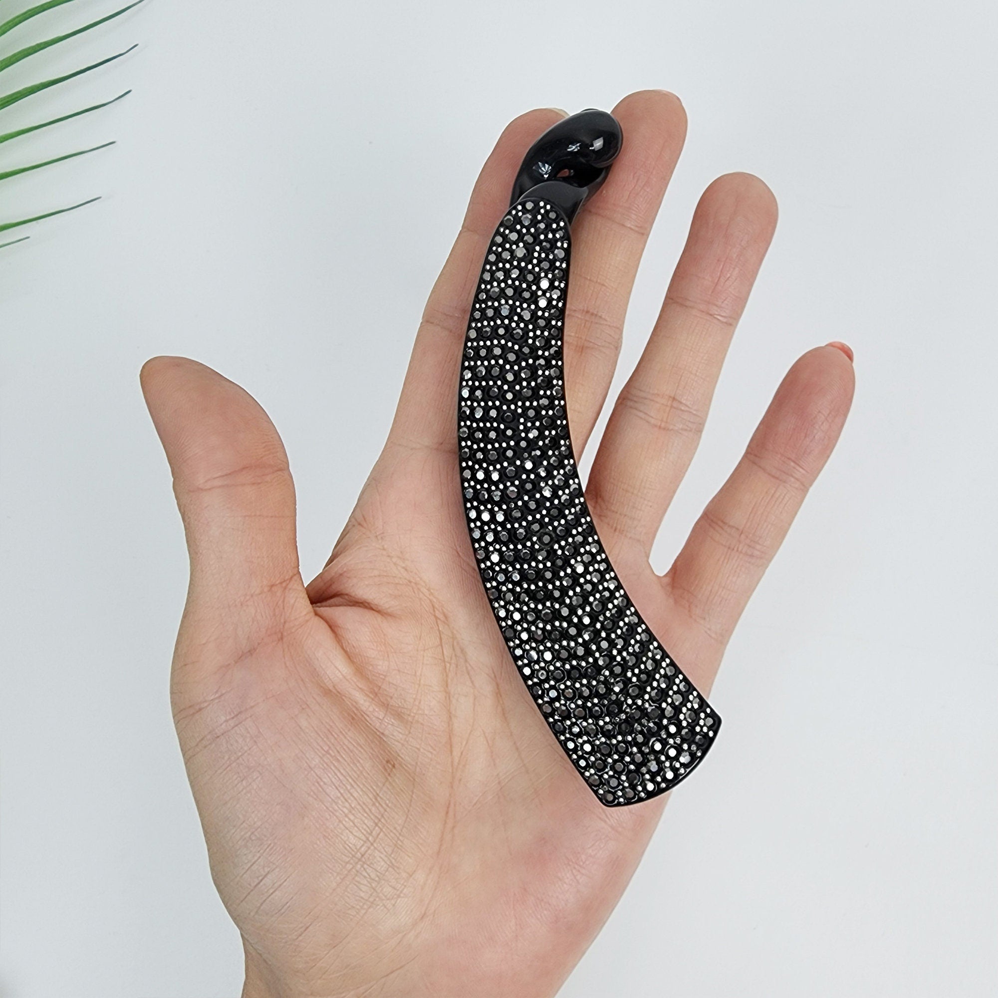 Leopard Black Basic Long Banana Clip with Cubic / Luxurious French Hair Pin / Hair Comb Barrette for Woman