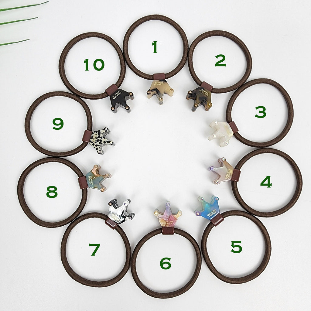 Leopard Marble Mini Crown Hair Tie with Cubic / Pure Color Simple Ponytail Holder / Hair Accessory for Woman / French Hair Pin