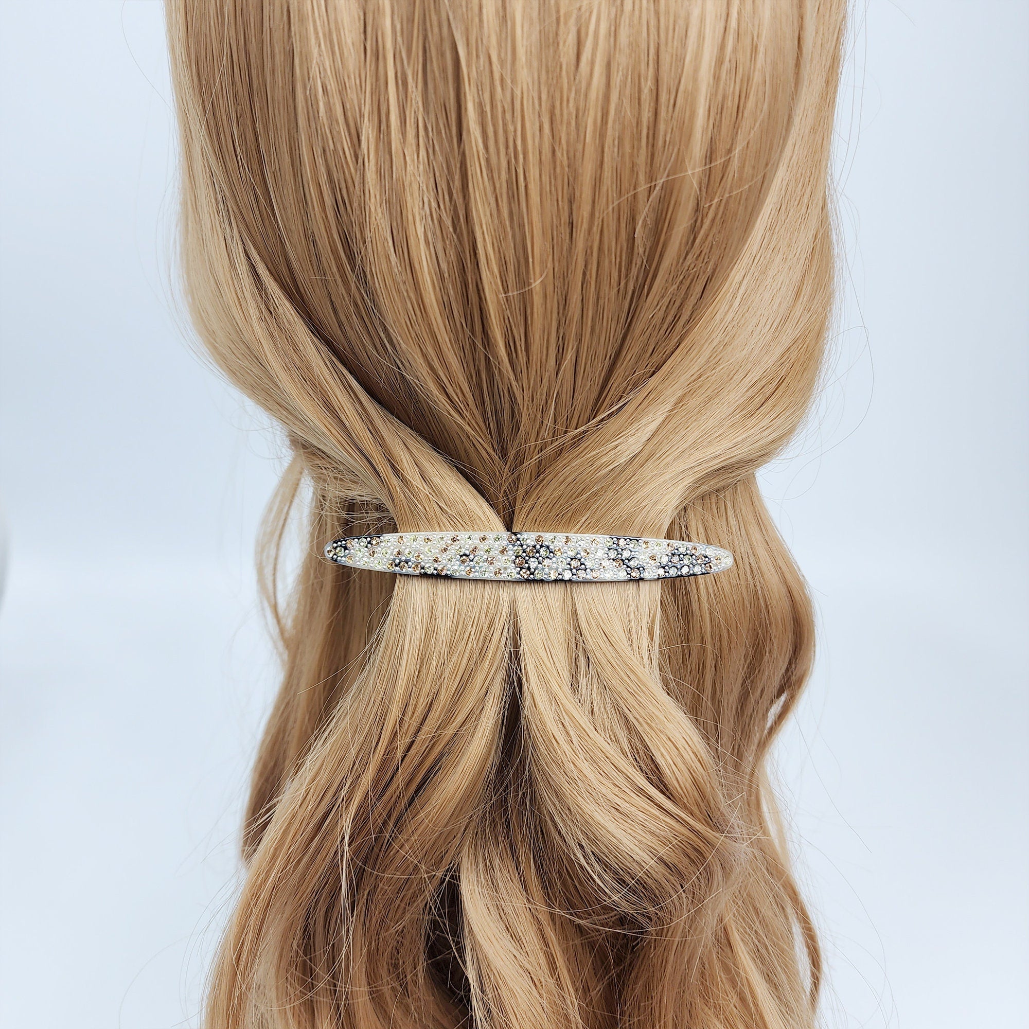 Black Cubic Long Oval Hair Barrette (4.0 Inch) / Tortoise Shell French Hair Pin / Hair Accessory for Woman / Automatic Hair Clip