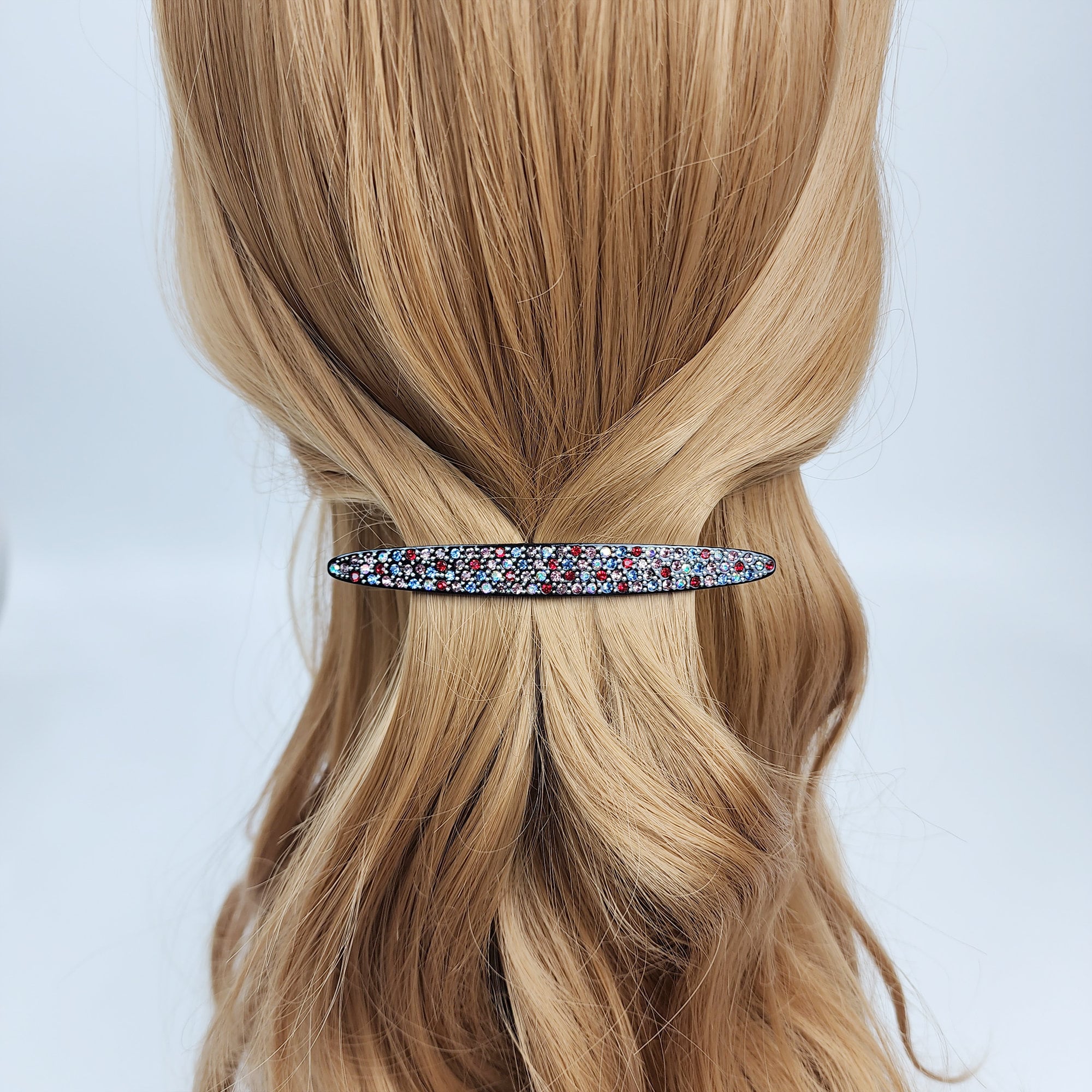 Black Cubic Long Oval Hair Barrette (4.0 Inch) / Tortoise Shell French Hair Pin / Hair Accessory for Woman / Automatic Hair Clip