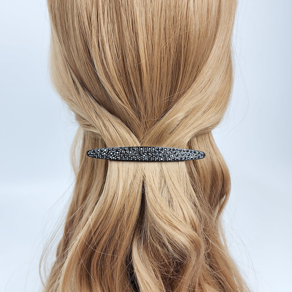 Black Cubic Long Oval Hair Barrette (4.0 Inch) / Tortoise Shell French Hair Pin / Hair Accessory for Woman / Automatic Hair Clip