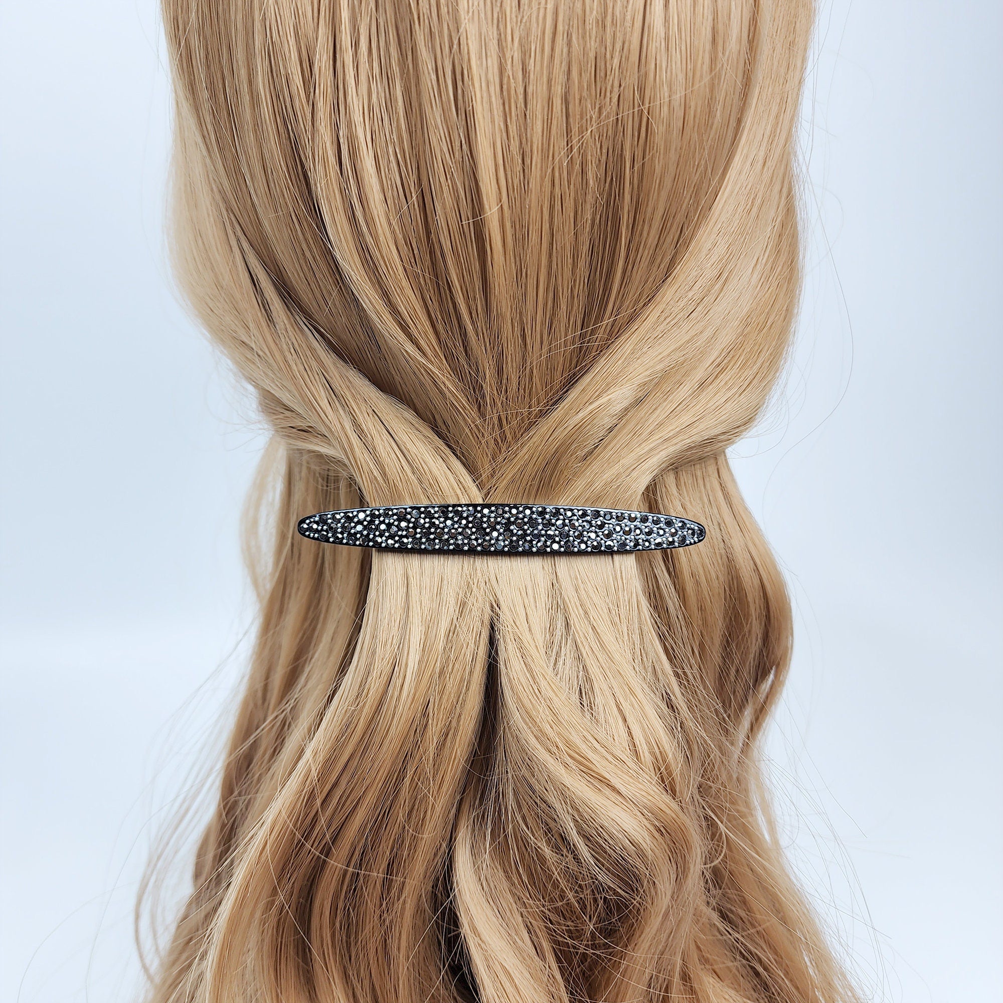 Black Cubic Long Oval Hair Barrette (4.0 Inch) / Tortoise Shell French Hair Pin / Hair Accessory for Woman / Automatic Hair Clip