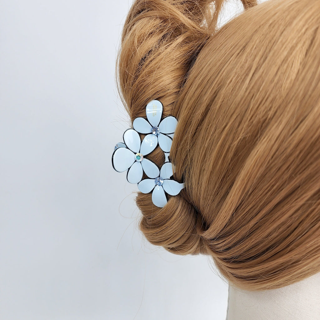 Pastel Color Triple Flower Hair Claw Clip (3.0 Inch) / Luxurious French Hair Pin / Hair Accessory for Woman