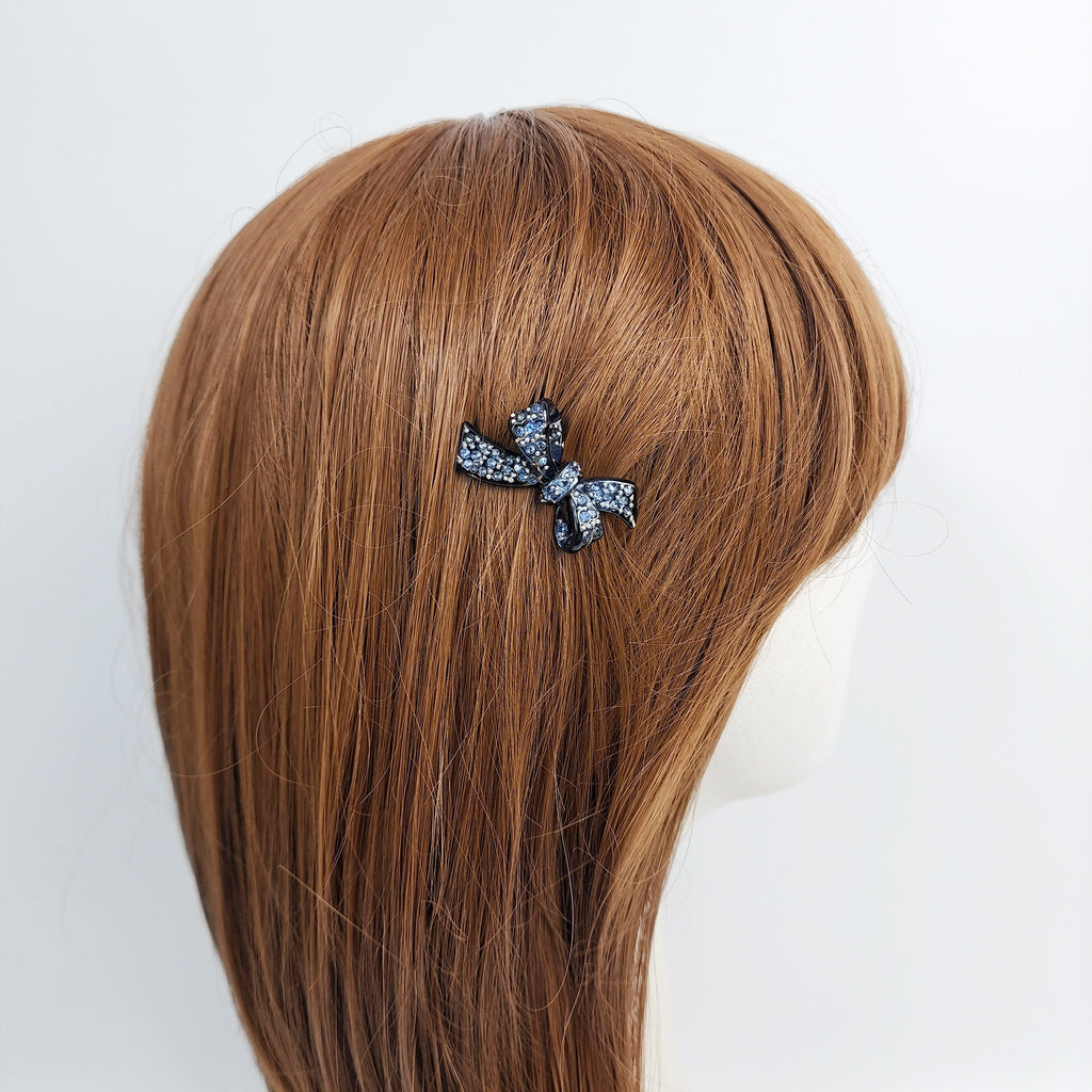 Extra Mini Double Ribbon Bobby Pin with Cubic Stone (1.8 Inch) / Luxurious French Pin / Hair Accessory for Woman / Snap Clip for Thin Hair