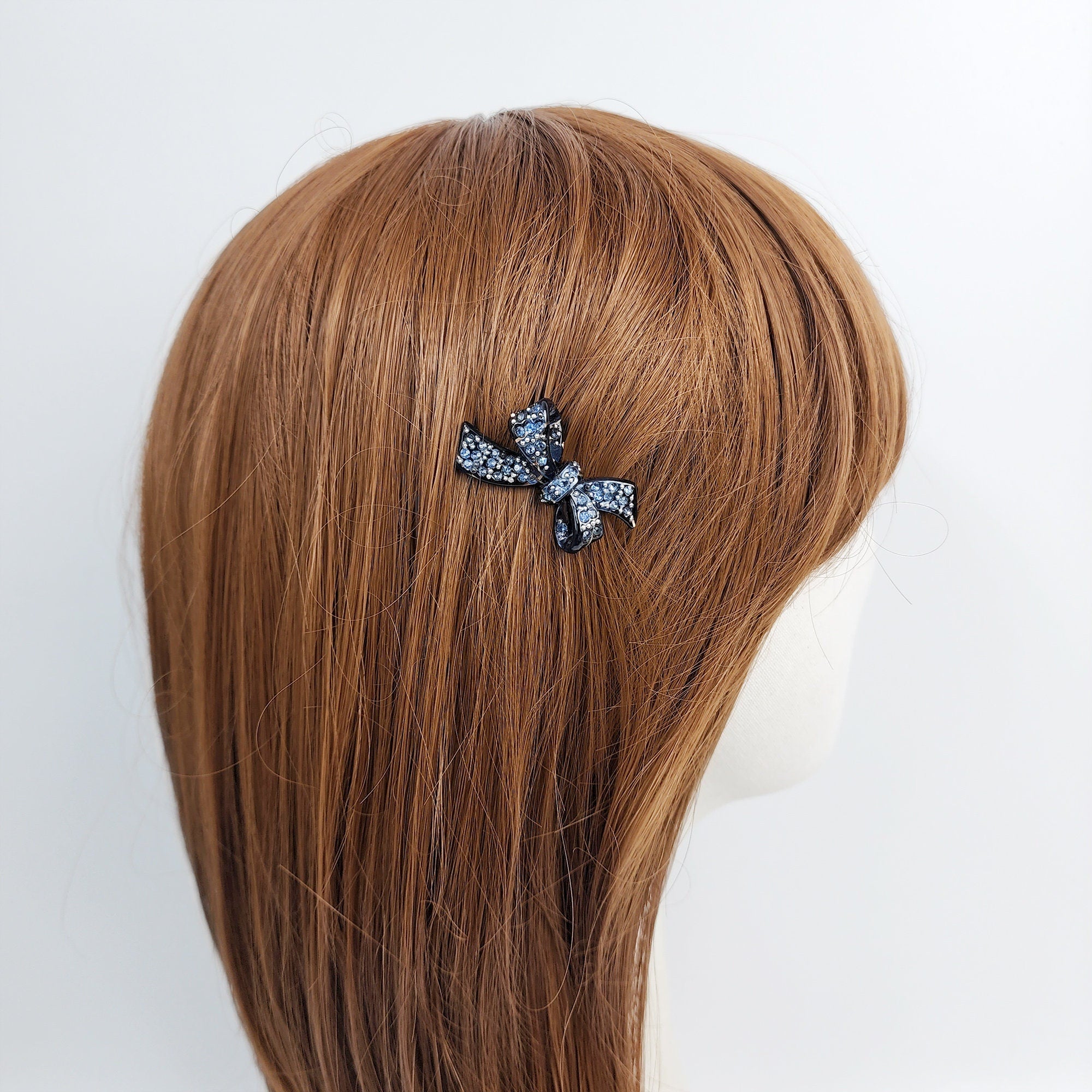Extra Mini Double Ribbon Bobby Pin with Cubic Stone (1.8 Inch) / Luxurious French Pin / Hair Accessory for Woman / Snap Clip for Thin Hair