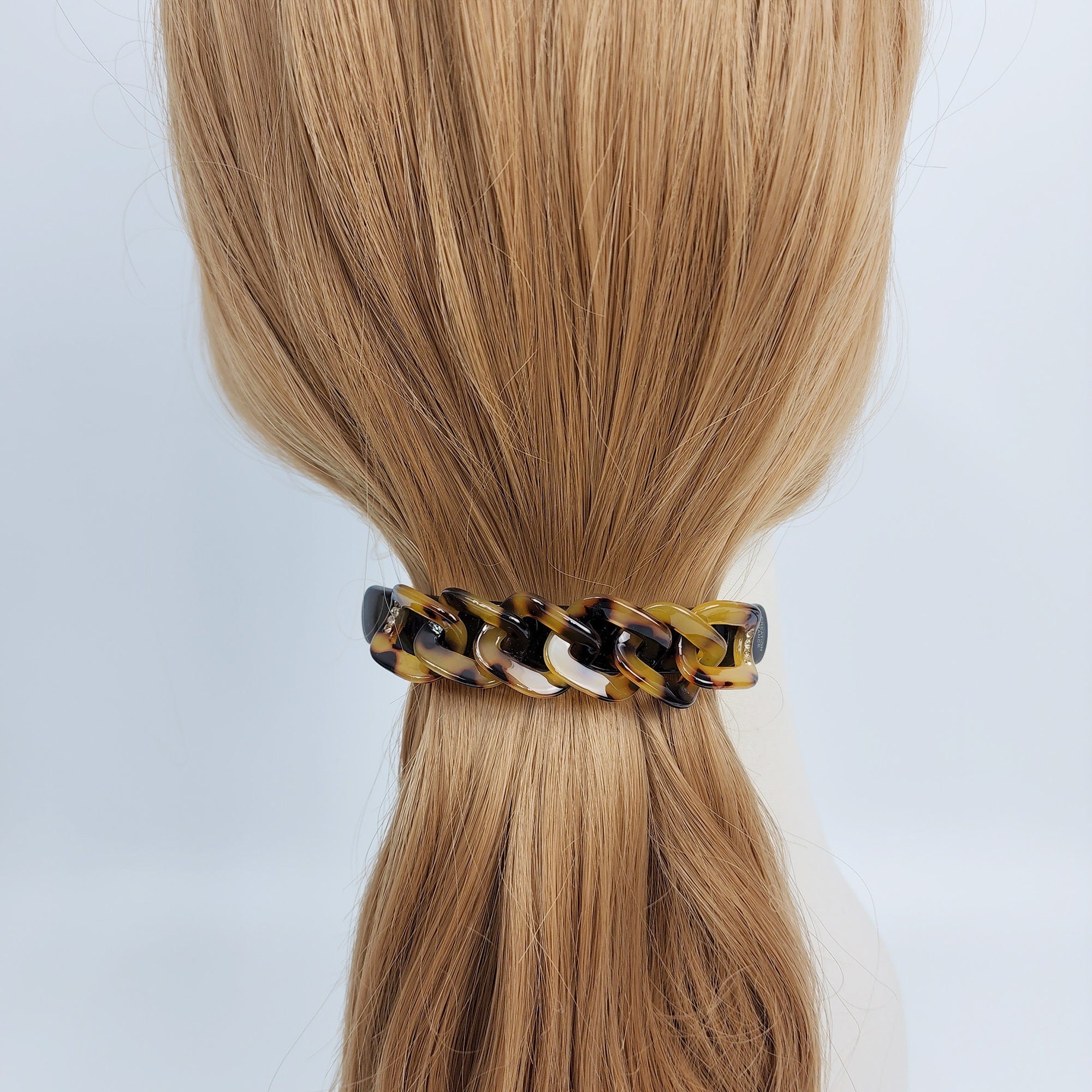 Leopard Square Chain Hair Barrette with Cubic (3.5 Inch) / Tortoise Shell French Hair Pin / Hair Accessory for Woman / Automatic Hair Clip