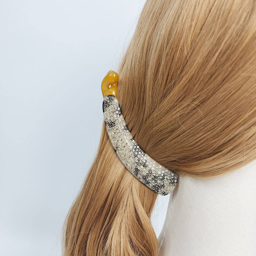 Leopard Black Basic Long Banana Clip with Cubic / Luxurious French Hair Pin / Hair Comb Barrette for Woman