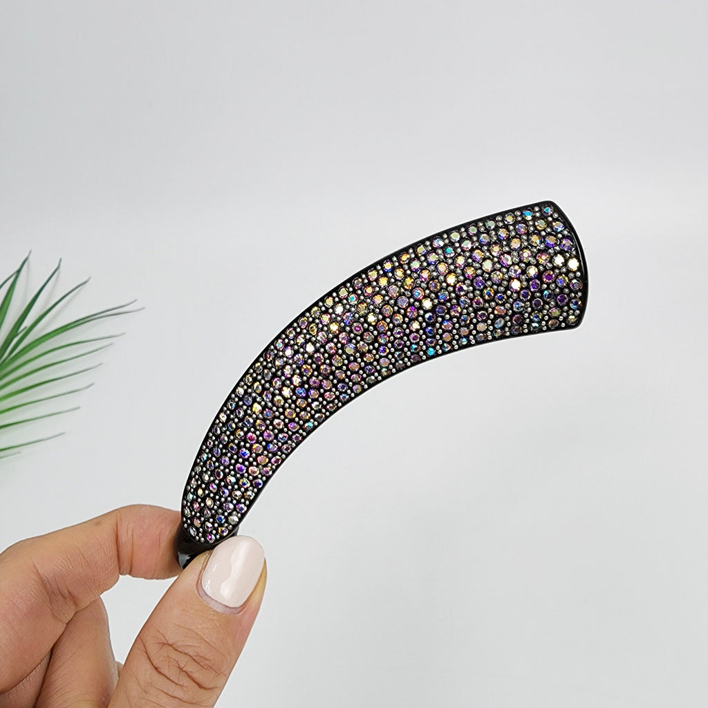 Leopard Black Basic Long Banana Clip with Cubic / Luxurious French Hair Pin / Hair Comb Barrette for Woman