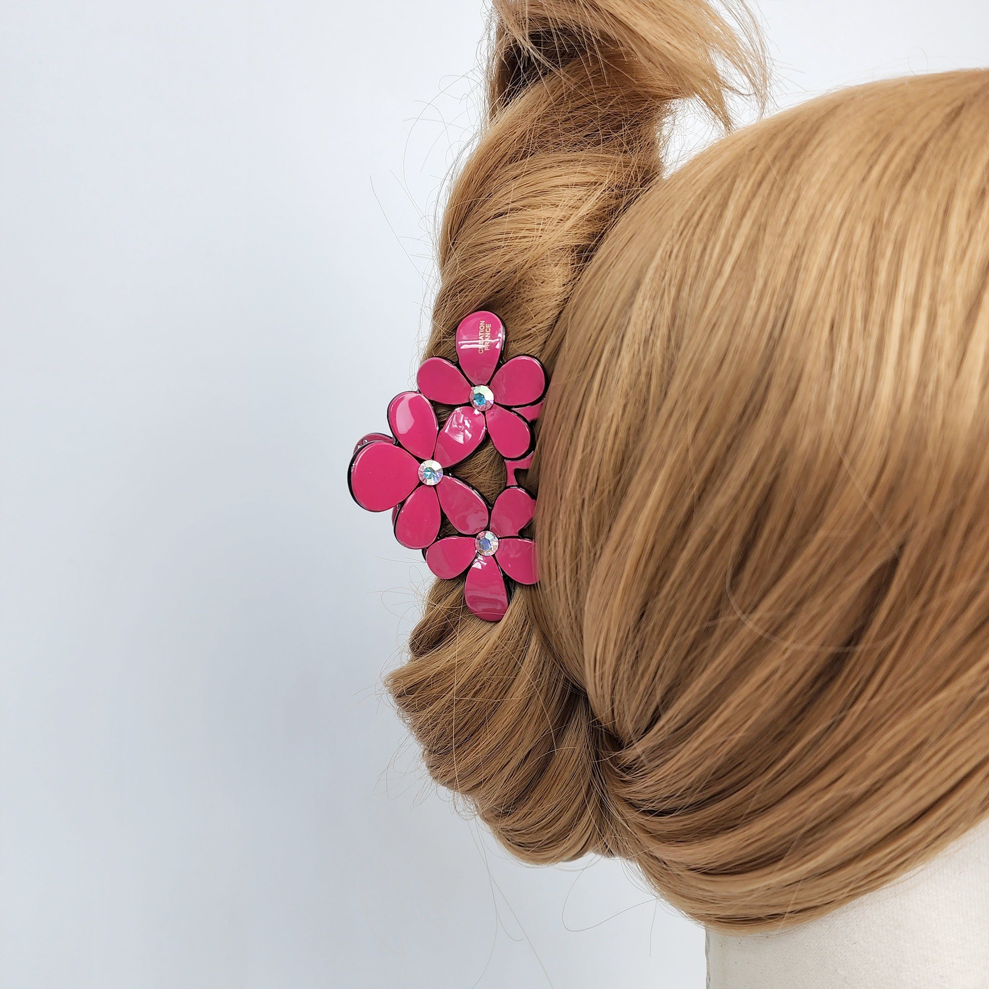 Pastel Color Triple Flower Hair Claw Clip (3.0 Inch) / Luxurious French Hair Pin / Hair Accessory for Woman