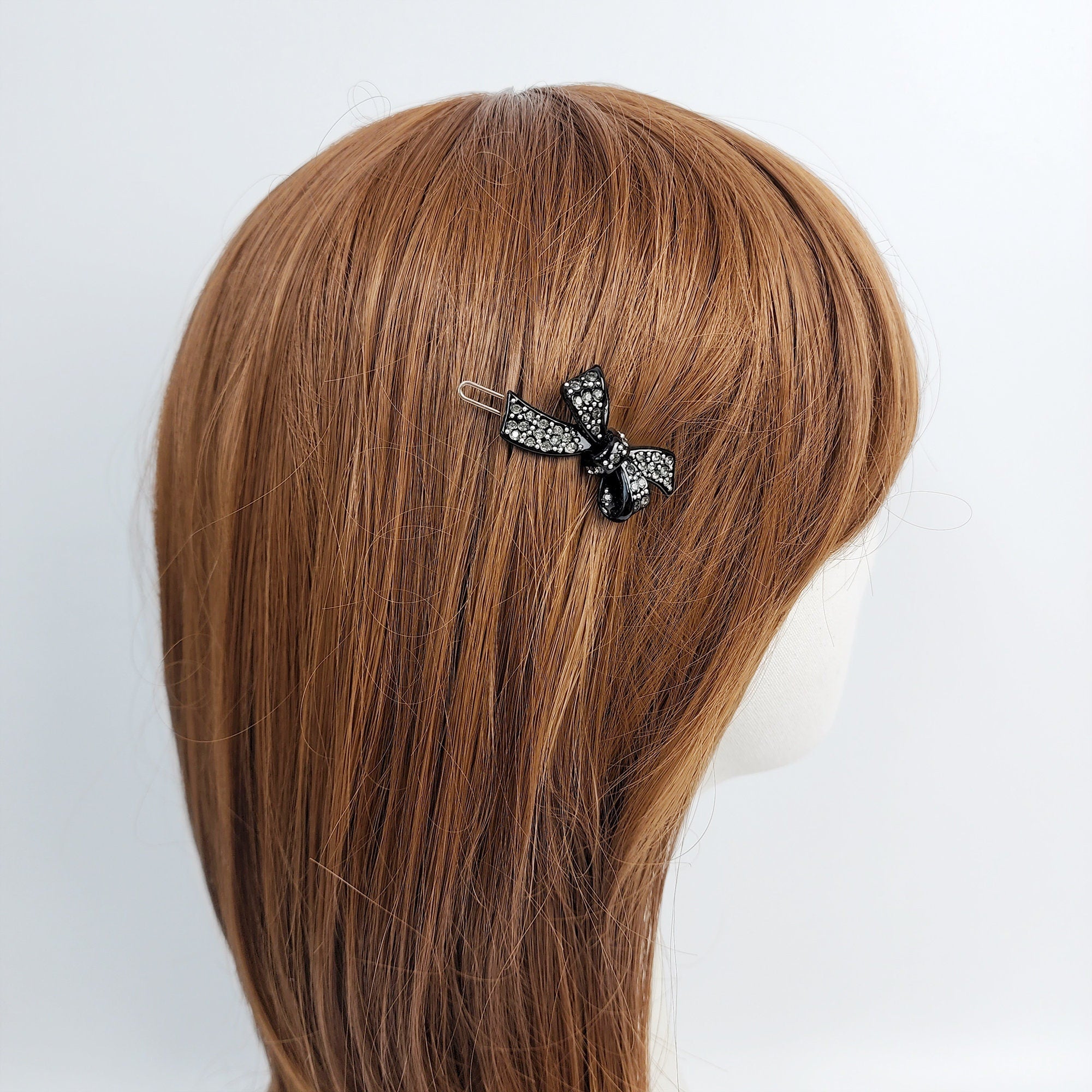 Extra Mini Double Ribbon Bobby Pin with Cubic Stone (1.8 Inch) / Luxurious French Pin / Hair Accessory for Woman / Snap Clip for Thin Hair