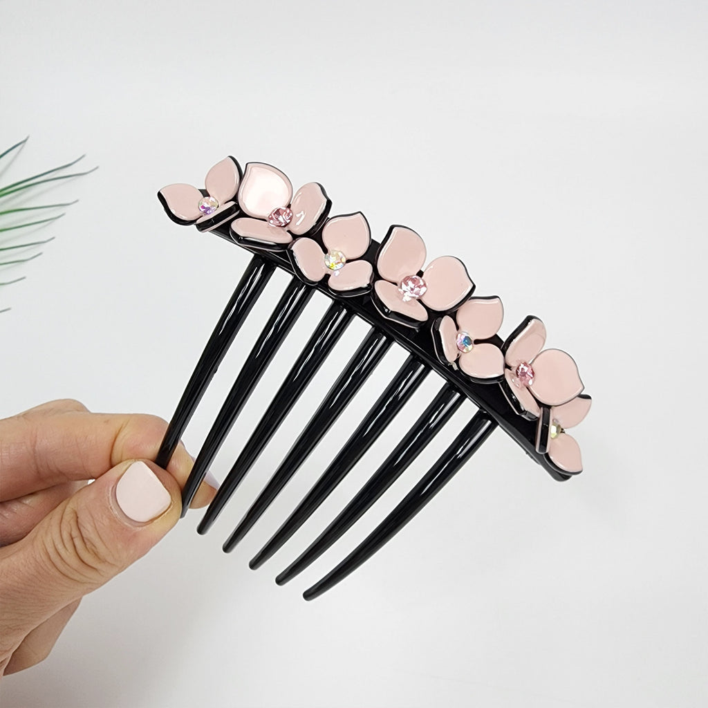 Long Leg Non-slip Hair Comb Pin with Cubic Stone (4.3 Inch) / Flower Hair Pin / Luxurious French Hair Pin / Hair Fork for Woman