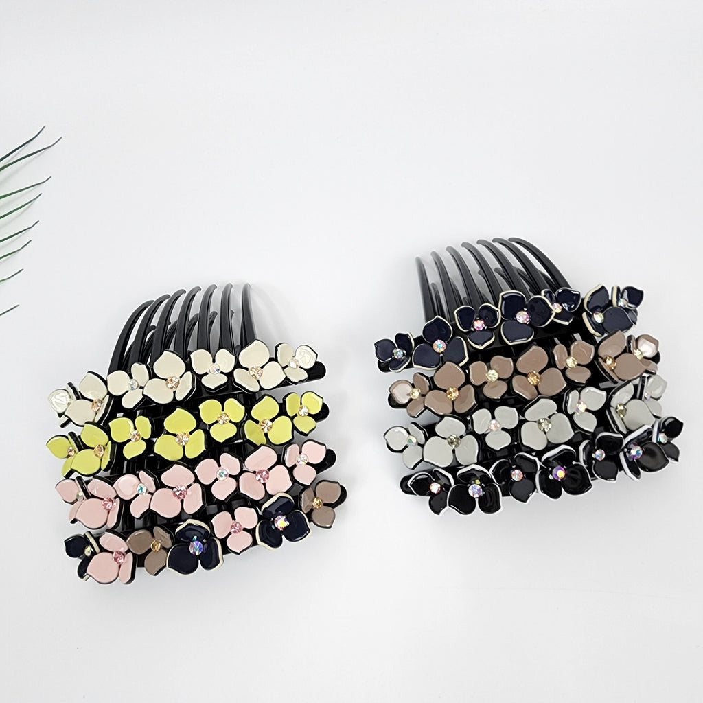 Long Leg Non-slip Hair Comb Pin with Cubic Stone (4.3 Inch) / Flower Hair Pin / Luxurious French Hair Pin / Hair Fork for Woman