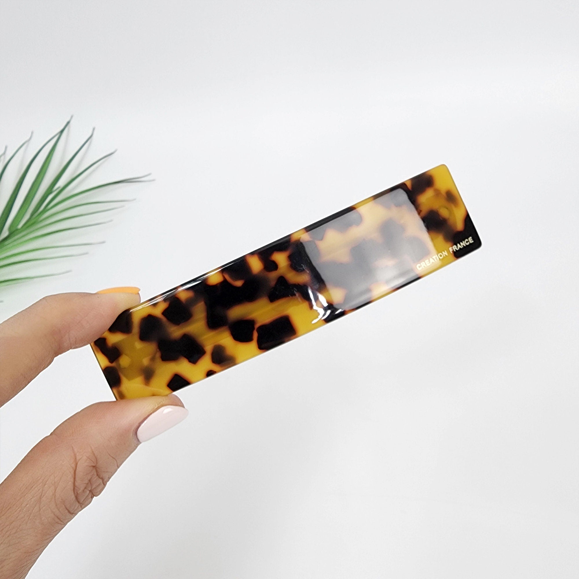 Leopard Square Hair Barrette (4.1 Inch) / Tortoise Shell French Hair Pin / Hair Accessory for Woman / Automatic Hair Clip Claw