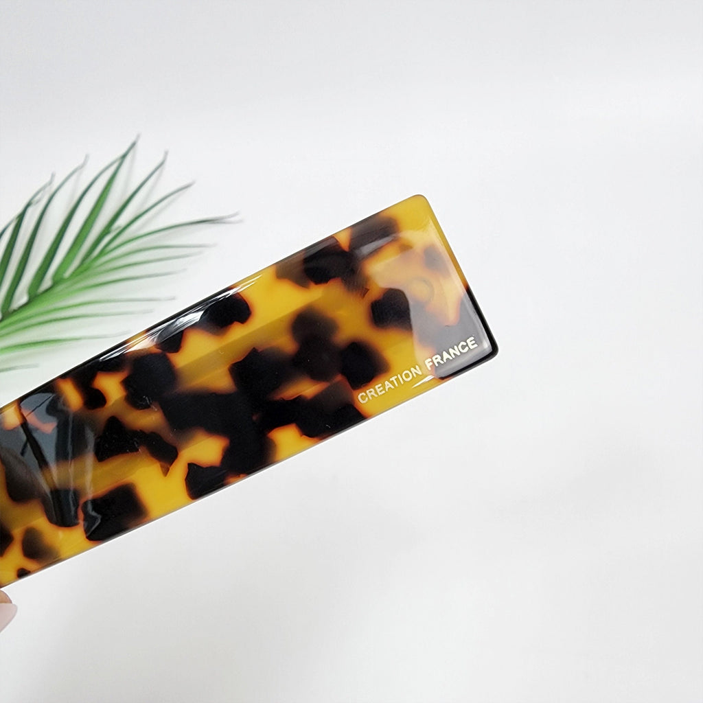 Leopard Square Hair Barrette (4.1 Inch) / Tortoise Shell French Hair Pin / Hair Accessory for Woman / Automatic Hair Clip Claw