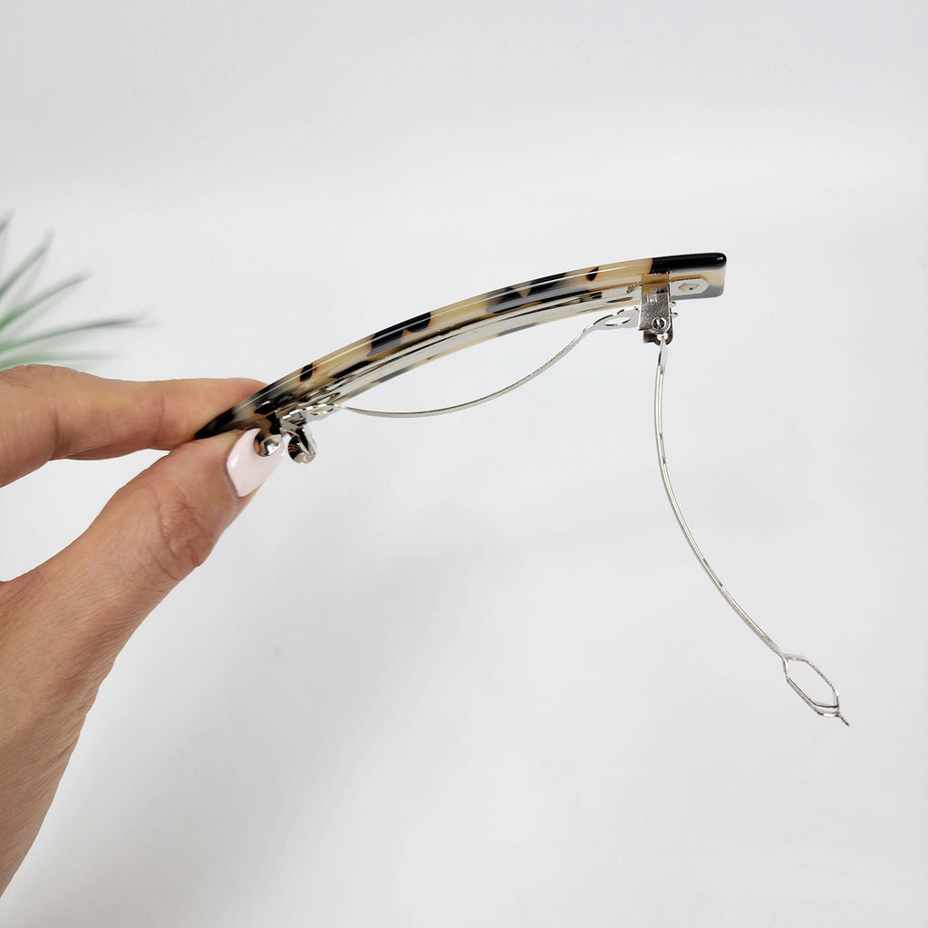 Leopard Square Hair Barrette (4.1 Inch) / Tortoise Shell French Hair Pin / Hair Accessory for Woman / Automatic Hair Clip Claw