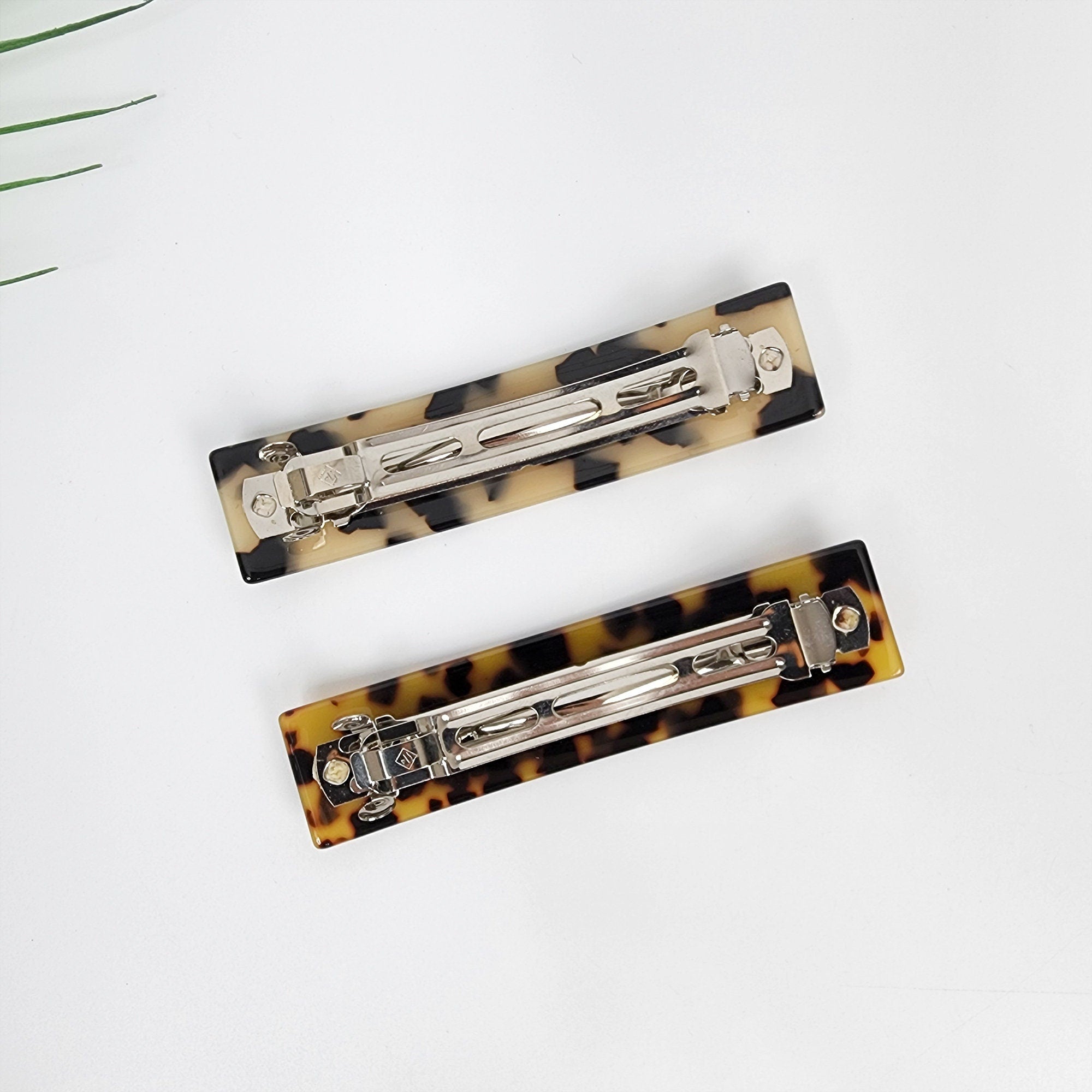 Leopard Square Hair Barrette (4.1 Inch) / Tortoise Shell French Hair Pin / Hair Accessory for Woman / Automatic Hair Clip Claw