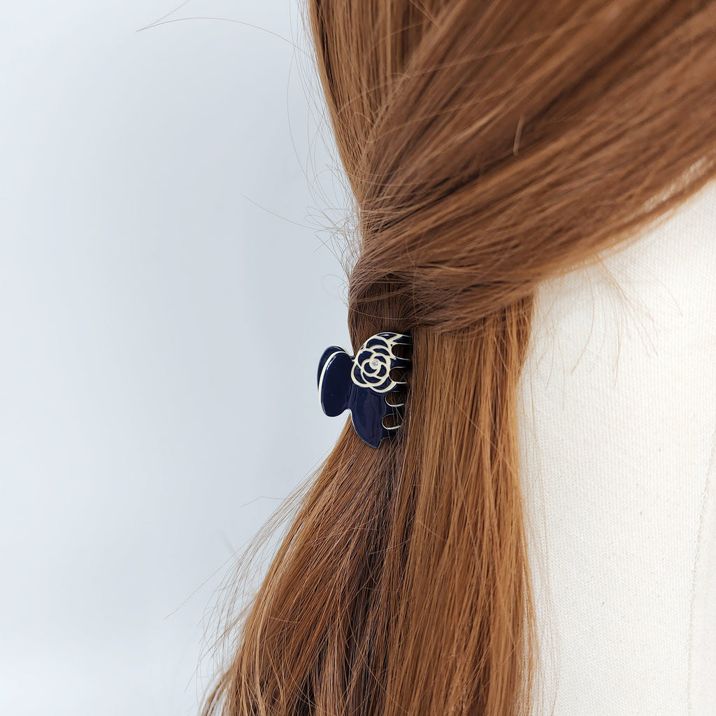 Camellia Flower Hair Clip with Cubic (1.4 Inch) / Pastel Color Small French Hair Pin / Hair Accessory for Woman